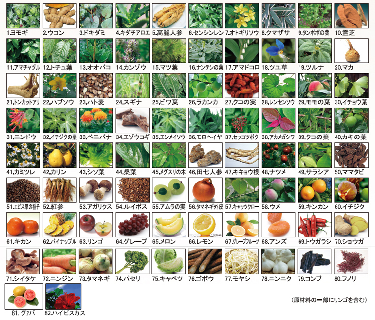 ハワイアン酵素82種類の原材料